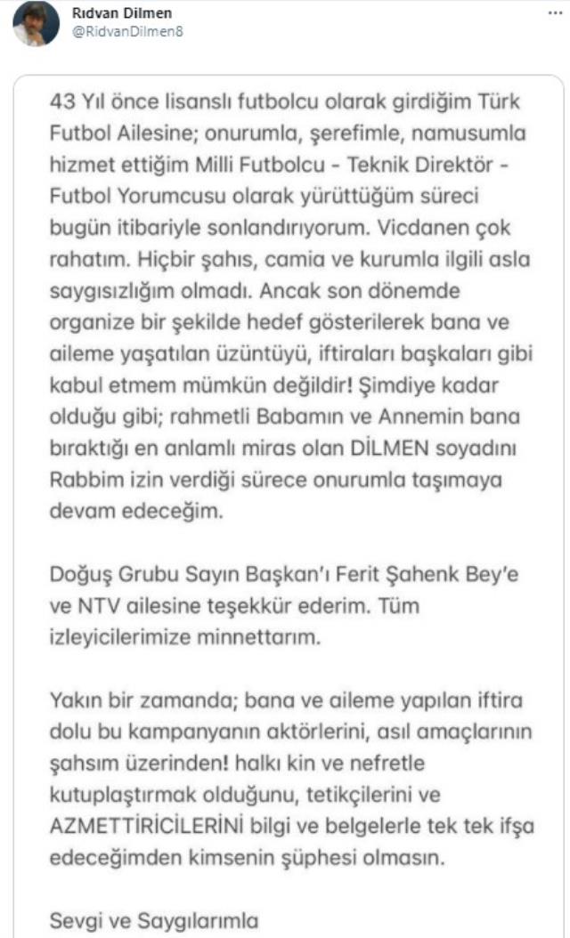 Last Minute: Rıdvan Dilmen quit his football commentator with his statement on social media
