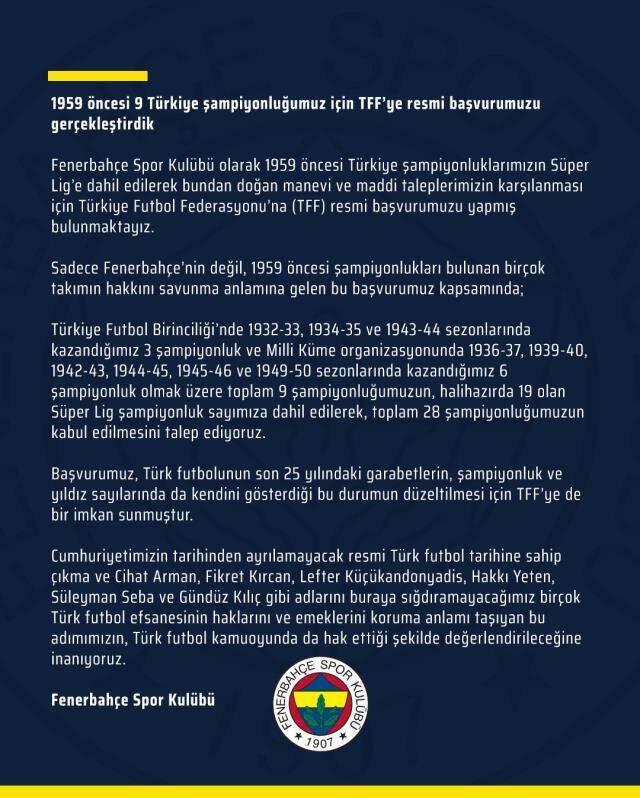 Fenerbahçe made the official application for 28 championships