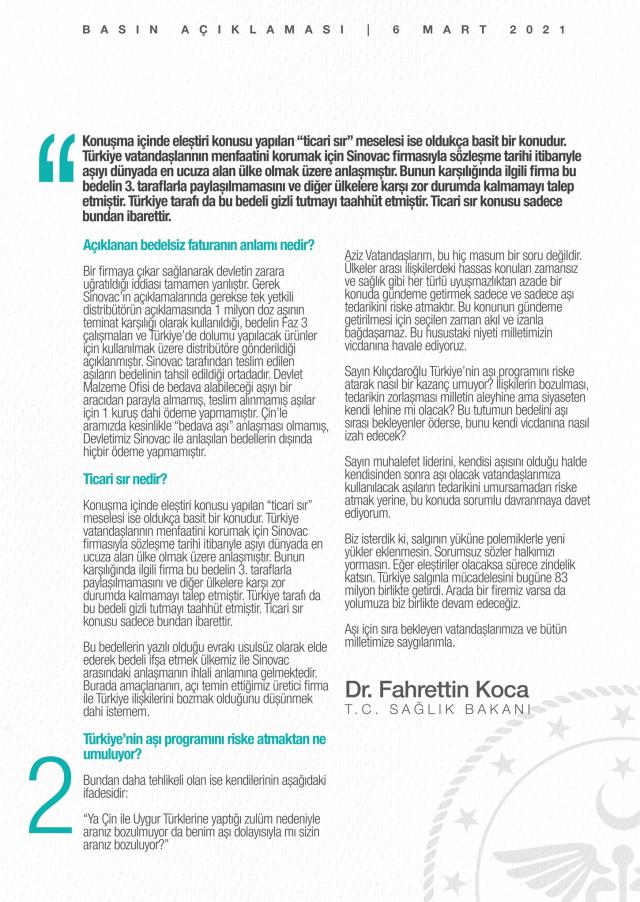 Sağlık Bakanı Koca'dan Kılıçdaroğlu'na aşı tepkisi: Türkiye'nin aşı programını riske atarak nasıl bir kazanç umuyor?
