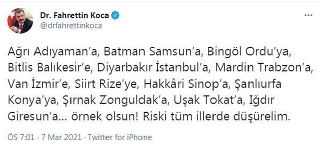 Bakan Koca: Riski tüm illerde düşürelim