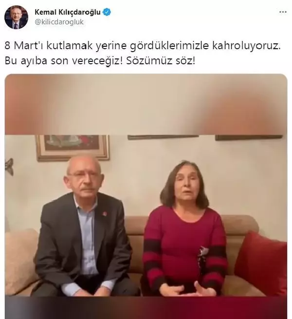 Kılıçdaroğlu çifti, '8 Mart Dünya Kadınlar Günü' dolayısıyla görüntülü mesaj paylaştı Kılıçdaroğlu çifti, '8 Mart Dünya Kadınlar Günü' dolayısıyla görüntülü mesaj paylaştı