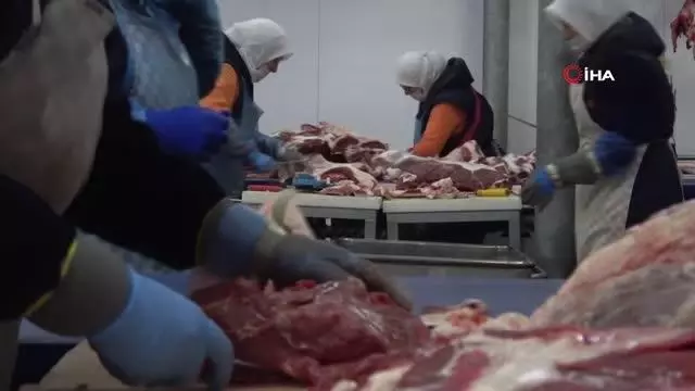 400 kadın kasap her gün 150 ton et işliyor 400 kadın kasap her gün 150 ton et işliyor