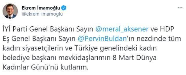 Ekrem İmamoğlu'nun Pervin Buldan'lı Kadınlar Günü paylaşımına tepki yağıyor Ekrem İmamoğlu'nun Pervin Buldan'lı Kadınlar Günü paylaşımına tepki yağıyor