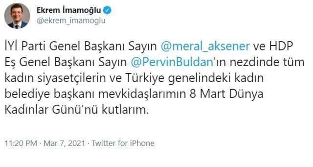 İmamoğlu'nun Kadınlar Günü paylaşımı İYİ Partili Ağıralioğlu'nun kızdırdı İmamoğlu'nun Kadınlar Günü paylaşımı İYİ Partili Ağıralioğlu'nun kızdırdı