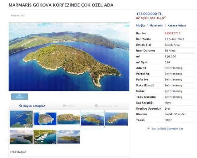 Karaca Adası'nın satış fiyatı 210 milyon TL'den 175 milyon TL'ye düştü Karaca Adası'nın satış fiyatı 210 milyon TL'den 175 milyon TL'ye düştü