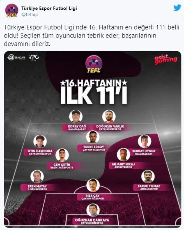 Türkiye Espor Futbol Ligi'nde haftanın en değerli 11'i belli oldu!
