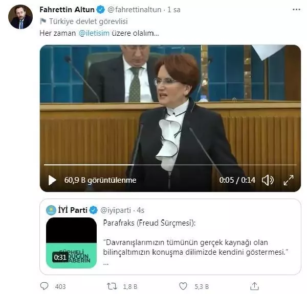 Fahrettin Altun'dan İYİ Parti'ye cevap Fahrettin Altun'dan İYİ Parti'ye cevap