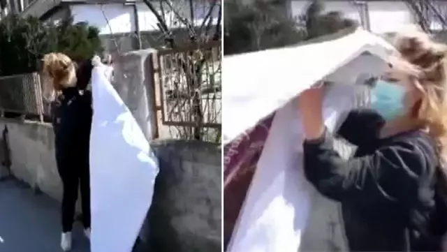 Miraç Kandili için asılan pankartı söktü, çantasına koyup evine götürdü