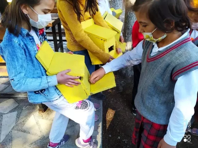 İlkokul öğrencilerinden kuş evi projesi İlkokul öğrencilerinden kuş evi projesi