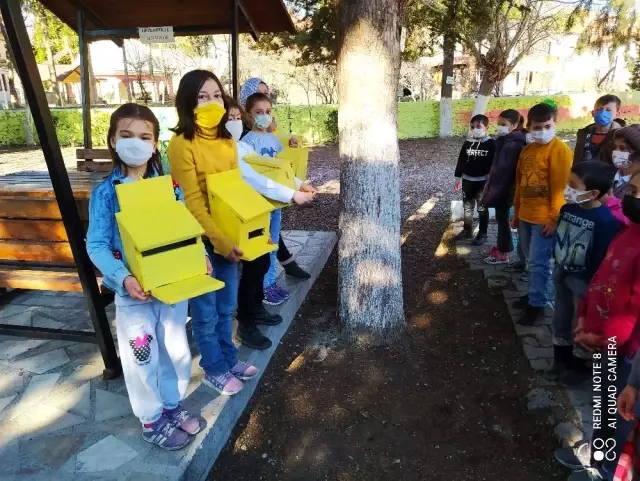 İlkokul öğrencilerinden kuş evi projesi İlkokul öğrencilerinden kuş evi projesi
