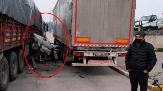 Tırla kamyonun arasında sıkışan otomobil sürücüsü feci şekilde can verdi
