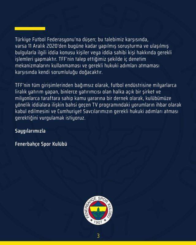 Fenerbahçe, Ahmet Çakar'ın ortaya attığı iddiaların araştırılmasına ilişkin çağrıda bulundu