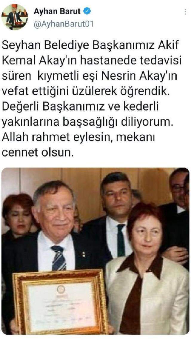 Koronavirüse yakalanan Seyhan Belediye Başkanı Kemal Akay'ın eşi hayatını kaybetti