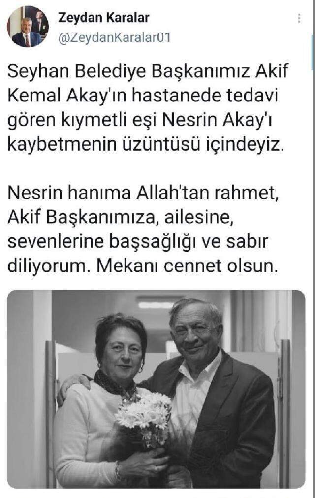 Koronavirüse yakalanan Seyhan Belediye Başkanı Kemal Akay'ın eşi hayatını kaybetti