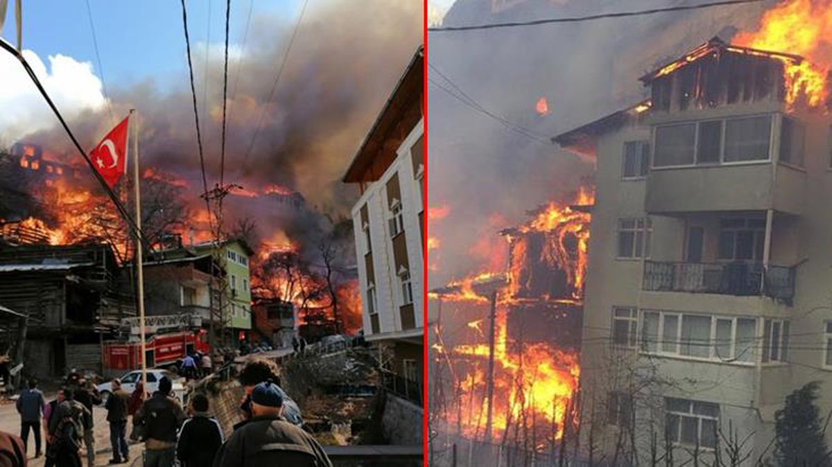 Artvin'in Yusufeli ilçesinde feci yangın! 60'a yakın eve sıçrayan yangın kontrol altına alındı