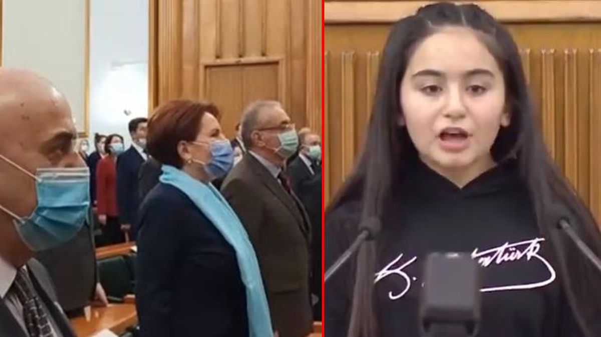 Danıştay'ın kararına tepkiler çığ gibi! İYİ Parti grup toplantısında kız öğrenci 'Andımız'ı okudu