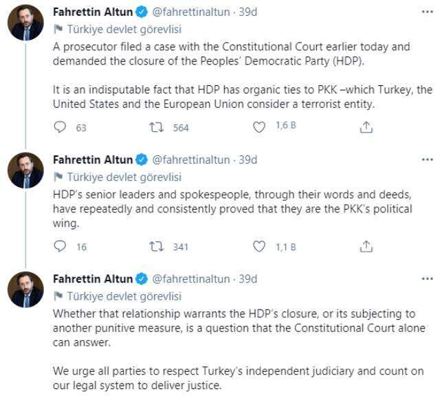 İletişim Başkanı Altun: HDP'nin PKK ile organik bağlarının olduğu tartışılmaz bir gerçek
