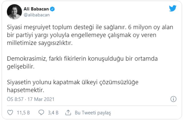Ali Babacan'dan HDP ve Ömer Faruk Gergerlioğlu açıklaması: Milletimize saygısızlıktır