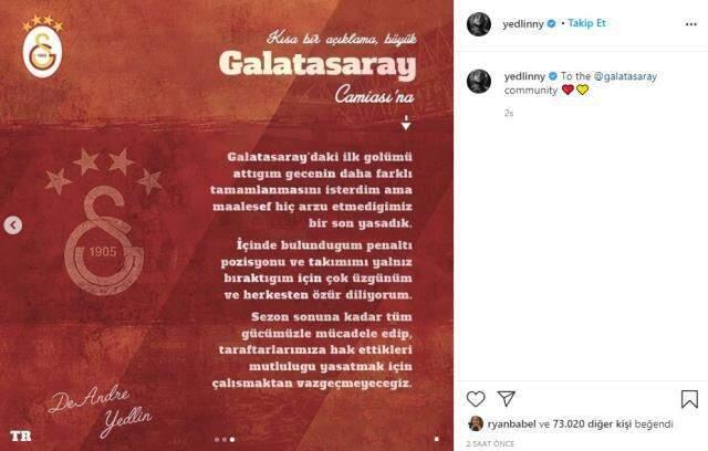 Galatasaray'da DeAndre Yedlin, Çaykur Rizespor maçı sonrası bir özür mesajı yayımladı Galatasaray'da DeAndre Yedlin, Çaykur Rizespor maçı sonrası bir özür mesajı yayımladı