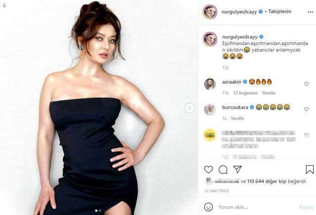 'Eşofmandan bıktım' diyen Nurgül Yeşilçay, derin yırtmaçlı elbisesiyle poz verdi