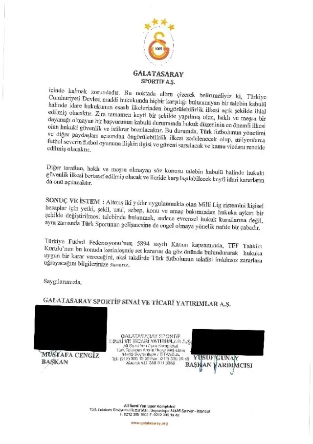 İşte Galatasaray'ın TFF'ye gönderdiği dilekçe! İşte Galatasaray'ın TFF'ye gönderdiği dilekçe!