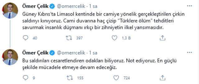 AK Parti'li Çelik'ten GKRY'deki cami saldırısına kınama: Not ediyoruz