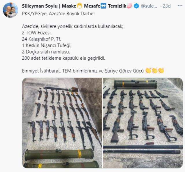 Bakan Soylu: PKK/YPG'ye Azez'de büyük darbe