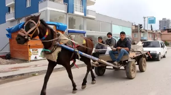 ADANA Kurallara uymayıp, at arabasıyla arızalı otomobil çektiler ADANA Kurallara uymayıp, at arabasıyla arızalı otomobil çektiler