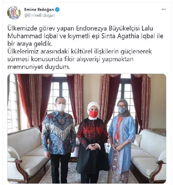 Emine Erdoğan, Endonezya Büyükelçisi Iqbal'i kabul etti Emine Erdoğan, Endonezya Büyükelçisi Iqbal'i kabul etti