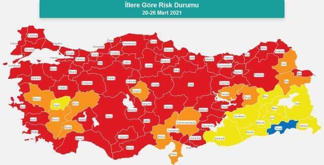 İl il risk haritası! 20-26 Mart il il koronavirüs risk haritası! Kırmızı olan iller hangileri oldu? İl il risk haritası! 20-26 Mart il il koronavirüs risk haritası! Kırmızı olan iller hangileri oldu?