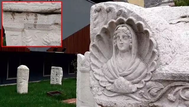 Medusa kabartmalı lahit, üzerinde yazan beddualı mesaja rağmen soyulmuş Medusa kabartmalı lahit, üzerinde yazan beddualı mesaja rağmen soyulmuş