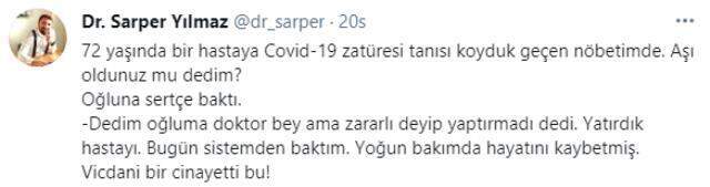 Oğlunun aşı yaptırmasına izin vermediği 72 yaşındaki hasta, koronavirüsten hayatını kaybetti