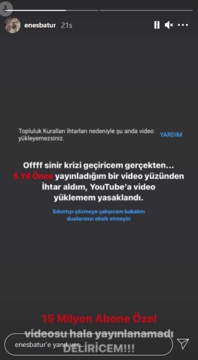 15 milyon abonesi bulunan Enes Batur'un YouTube'a video yüklemesi yasaklandı 15 milyon abonesi bulunan Enes Batur'un YouTube'a video yüklemesi yasaklandı