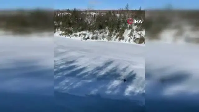 Kanadalı atlet donmuş göle yüksek dalışını başarıyla tamamladı Kanadalı atlet donmuş göle yüksek dalışını başarıyla tamamladı