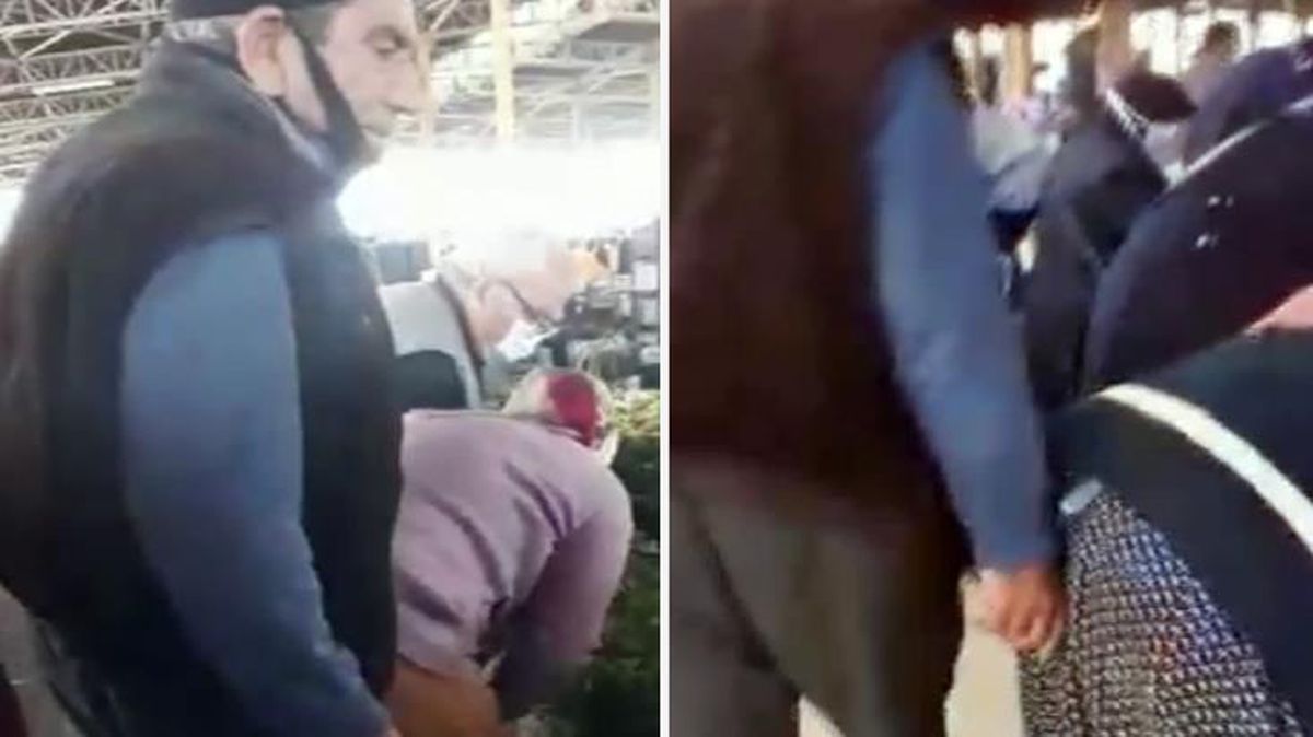 Pazar yerinde yaşlı adamdan kadınlara taciz anları kamerada!