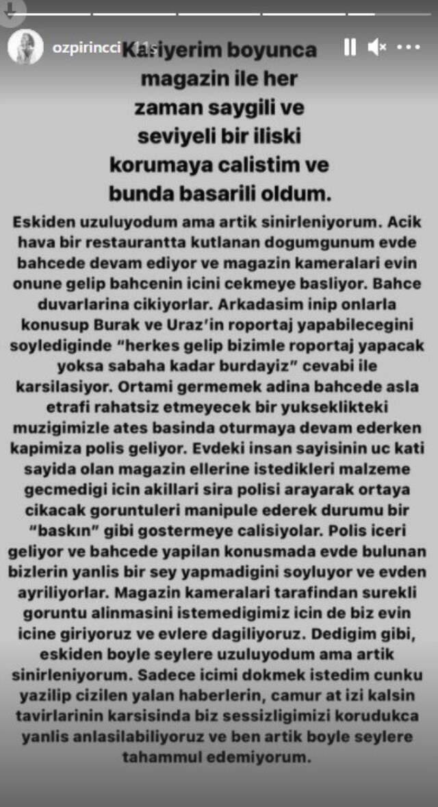 Doğum günü partisine polis baskını düzenlenen Özge Özpirinçci içini döktü: Artık sinirleniyorum Doğum günü partisine polis baskını düzenlenen Özge Özpirinçci içini döktü: Artık sinirleniyorum