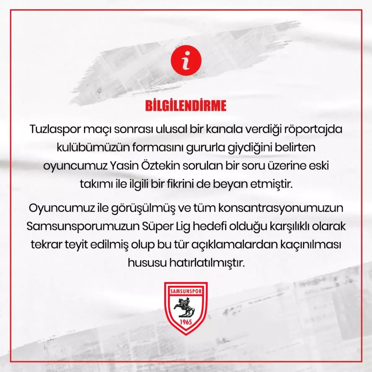 Samsunspor'dan Yasin Öztekin'e 'Galatasaray' uyarısı