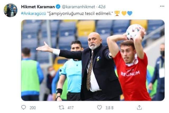 Ankaragücü Coach Hikmet Karaman: Our championship must be registered