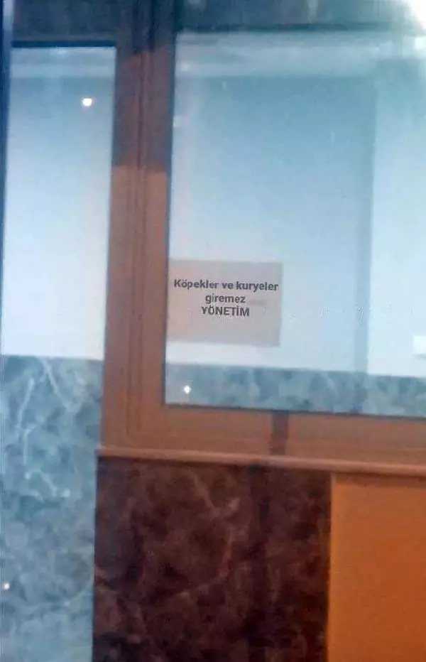 APARTMANIN GİRİŞİNDEKİ 'KÖPEKLER VE KURYELER GİREMEZ' YAZISINA TEPKİ APARTMANIN GİRİŞİNDEKİ 'KÖPEKLER VE KURYELER GİREMEZ' YAZISINA TEPKİ