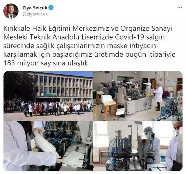 Milli Eğitim Bakanı Selçuk: 'Kırıkkale'de 183 milyon maske üretildi' Milli Eğitim Bakanı Selçuk: 'Kırıkkale'de 183 milyon maske üretildi'