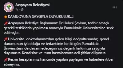 Acıpayam Belediye Başkanı Şevkan tedbir için hastaneyee kaldırıldı Acıpayam Belediye Başkanı Şevkan tedbir için hastaneyee kaldırıldı