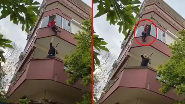 Anahtarı içeride unutan gencin tehlikeli eve giriş yöntemi yürekleri ağza getirdi Anahtarı içeride unutan gencin tehlikeli eve giriş yöntemi yürekleri ağza getirdi