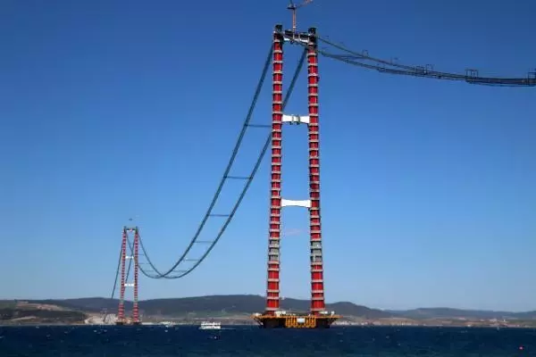 1915 ÇANAKKALE KÖPRÜSÜ ANA KABLOLARININ 92'NCİSİ ÇEKİLDİ 1915 ÇANAKKALE KÖPRÜSÜ ANA KABLOLARININ 92'NCİSİ ÇEKİLDİ