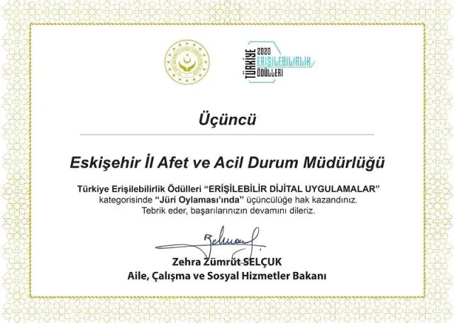 Eskişehir AFAD'a ödül Eskişehir AFAD'a ödül