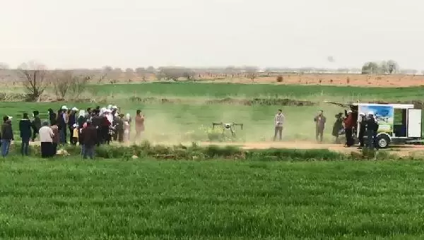 ŞANLIURFA'DA TARLALARA DRONLU İLAÇLAMA ŞANLIURFA'DA TARLALARA DRONLU İLAÇLAMA