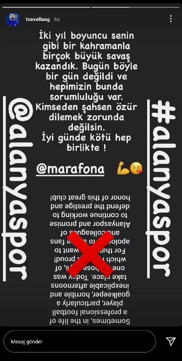 Aytemiz Alanyaspor'un kalecisi Marafona taraftardan özür diledi Aytemiz Alanyaspor'un kalecisi Marafona taraftardan özür diledi