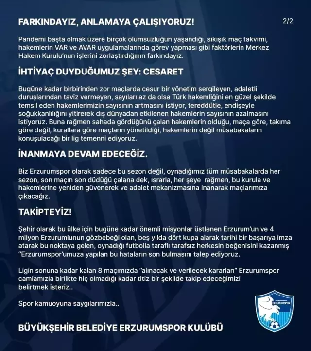 BB Erzurumspor'dan hakem Suat Arslanboğa'ya tepki BB Erzurumspor'dan hakem Suat Arslanboğa'ya tepki