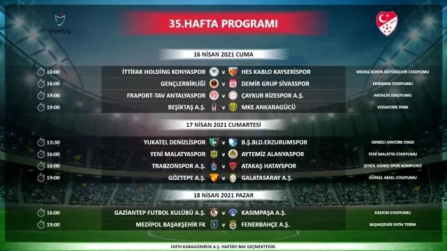 Denizlispor, Süper Lig'de 35-39. hafta programları açıklandı Denizlispor, Süper Lig'de 35-39. hafta programları açıklandı