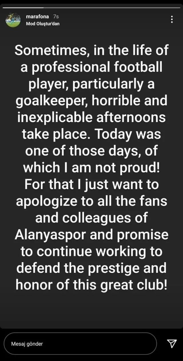 Aytemiz Alanyaspor'un kalecisi Marafona taraftardan özür diledi Aytemiz Alanyaspor'un kalecisi Marafona taraftardan özür diledi