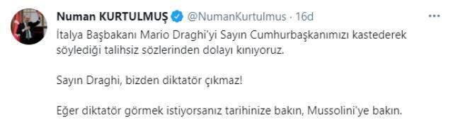 Son Dakika: İtalya'nın Ankara Büyükelçisi, Başbakan Draghi'nin sözleri nedeniyle Dışişleri'ne çağrıldı Son Dakika: İtalya'nın Ankara Büyükelçisi, Başbakan Draghi'nin sözleri nedeniyle Dışişleri'ne çağrıldı